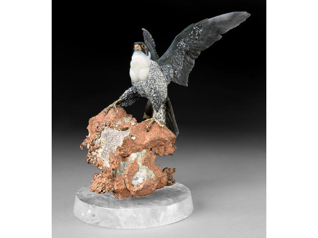 Carved Agate Falcon on Native Copper Base