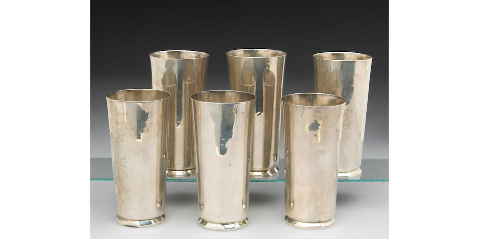 Mexican Set of Six Silver Footed Tall Tumblers by William Spratling