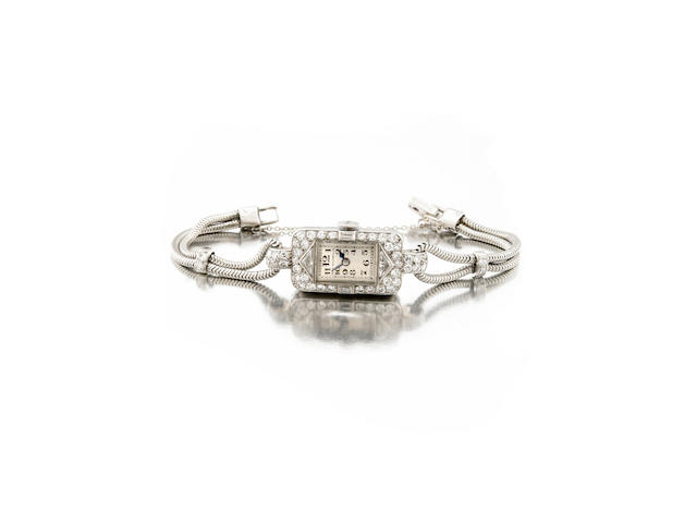 Patek Philippe & Co., A ladies platinum and diamond set cocktail watch on platinum braceletMovement No.817'332, made circa 1928
