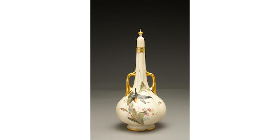 A Royal Worcester two-handled lobed vase and stopper