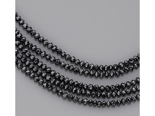 A black diamond and diamond multi-strand necklace