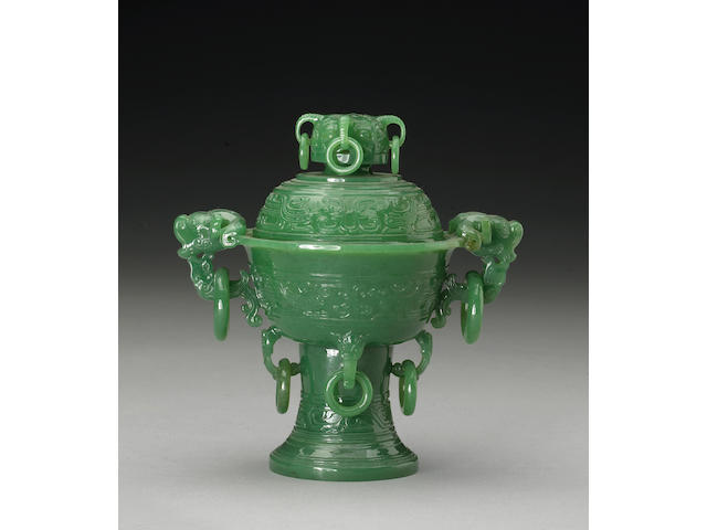 A green hardstone covered censer