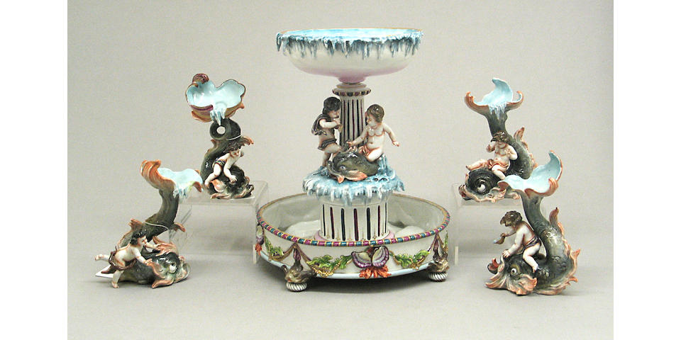 A Capodimonte style porcelain nautical centerpiece