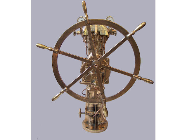 A Donkin & Co all brass ship's steering pedestal, 20th century, 53in (135cm) high