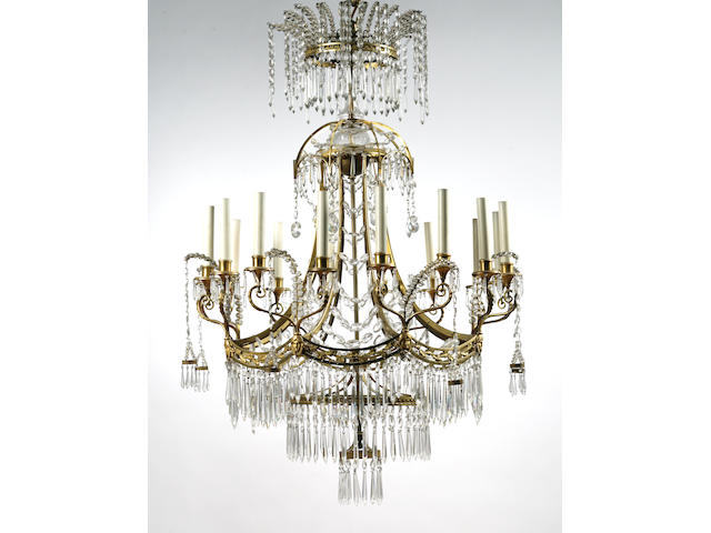 A fine Russian Neoclassical ormolu and cut-glass chandelier