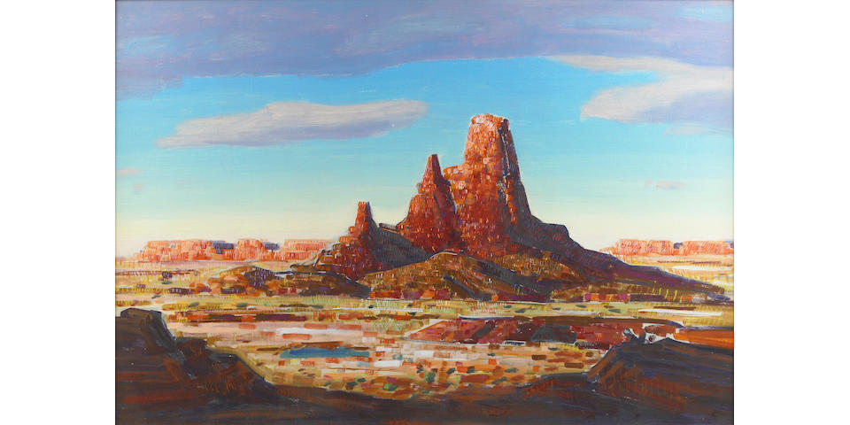 Conrad Buff (American, 1886-1975) Utah; Mountains by the Lake (double sided) 24 1/4 x 35in