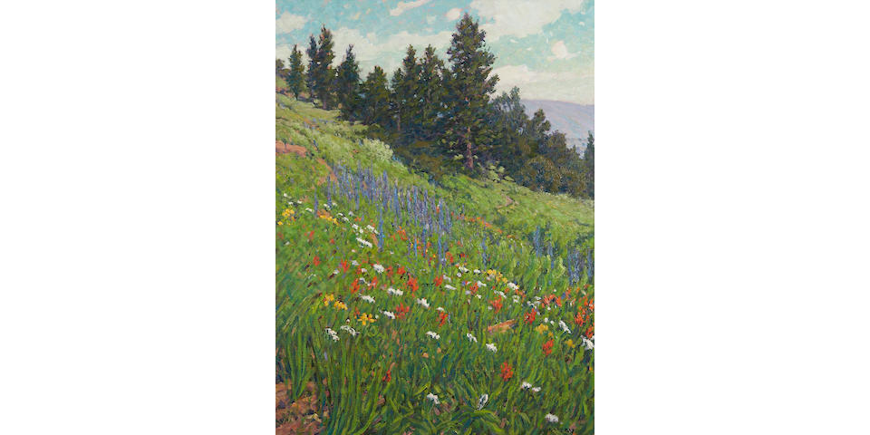 Gary Ray (American, born 1952) Wildflowers along a Hillside 40 x 30in