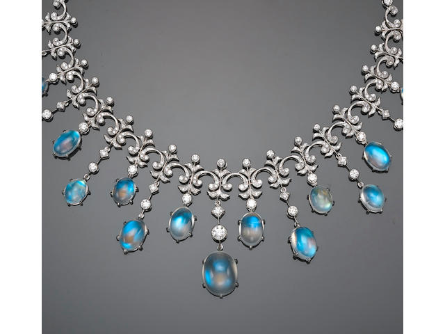 A moonstone and diamond necklace