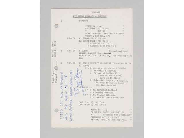 FLOWN APOLLO 11 LM G & N DICTIONARY SHEET&#8211;EAGLE'S NAVIGATION UPDATE.