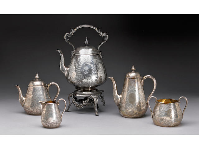 Victorian Silver Five Piece Tea and Coffee Set with Presentation Inscription
