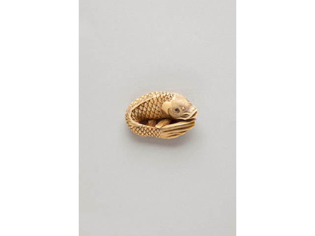 Ivory netsuke of a carp By Masanao (Kyoto, late 18th century)