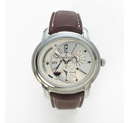 Audemars Piguet. A fine limited edition stainless steel automatic dual time zone wristwatch with power reserve, day / night indication and date.Millenary Maserati Dual Time, ref. 26150, movement no. 609244, case no. F43287, made in 2004.