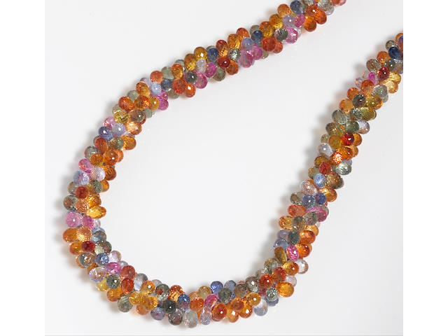 A multi-color sapphire and diamond necklace
