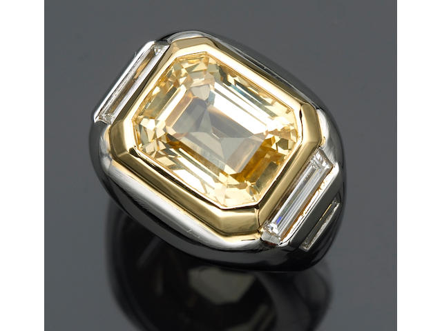 A yellow sapphire and diamond ring, Bulgari