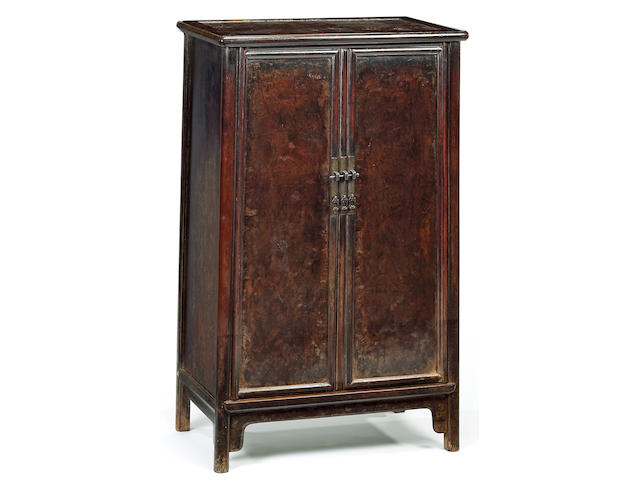 A huanghuali and cedar panel two-door cabinet, Yuanjiaogui 17th Century/18th Century