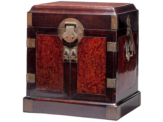 A fine and rare zitan and burlwood storage chest, Guanpixiang 18th Century