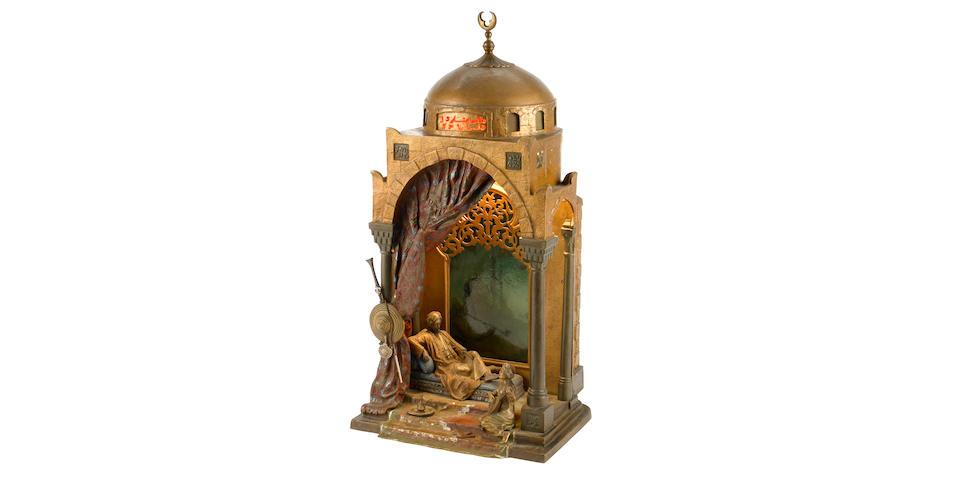 A Franz Bergman cold painted bronze Prince and Mandolin Player lamp circa 1900