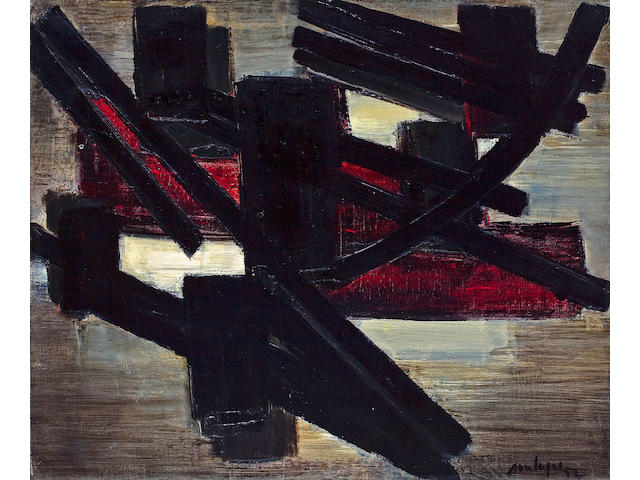 Pierre Soulages (French, born 1919) Pienture, Juin 14, 1952 18 x 21 1/2in (45.7 x 54.6cm)