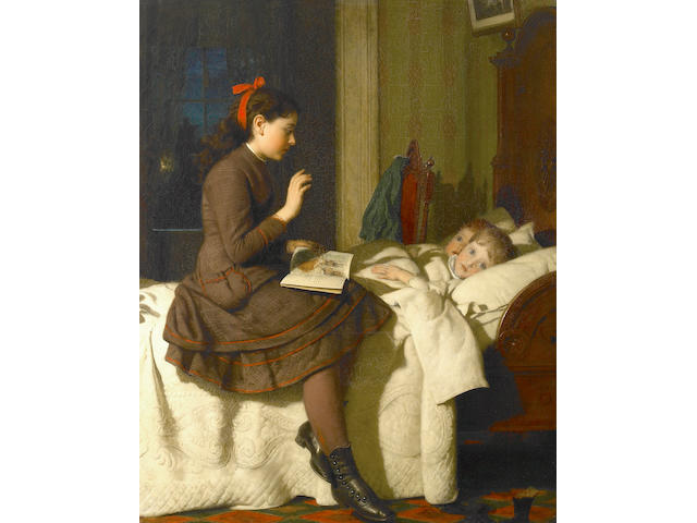 Seymour Joseph Guy (American, 1824-1910) The Bed Time Story, 1878 34 x 27 1/2in