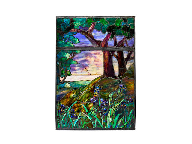 Tiffany Studios (1899-1930) Woodland Window1923for the First Presbyterian Church of Santa Monica, leaded glassheight 60in (152.4cm); width 42in (106.6cm); depth 1/2in (1.2cm)