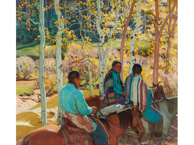 Ernest Martin Hennings (1886-1956) Indian Horsemen 36 x 40in framed 45 x 49in (Painted circa 1925.)