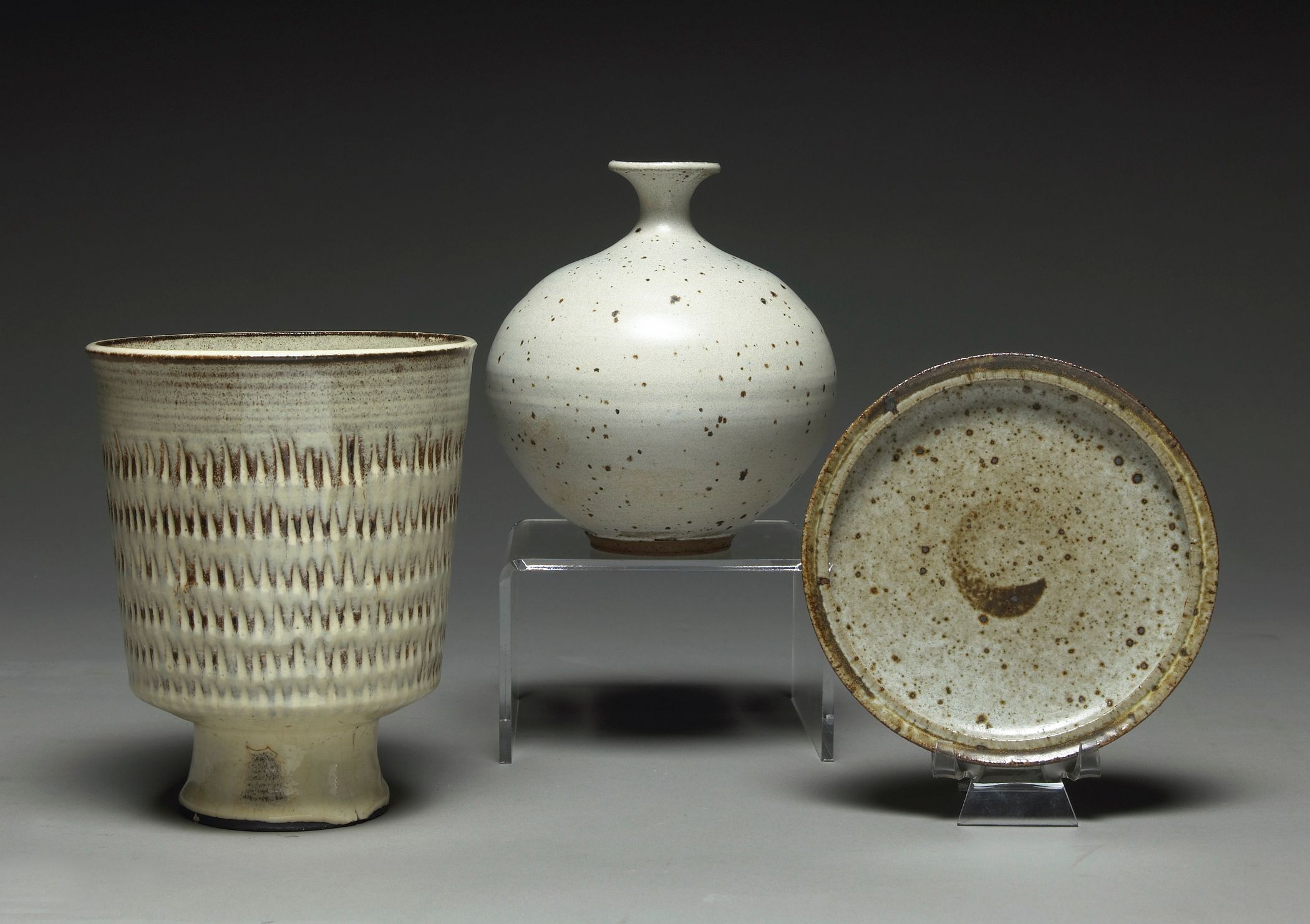 Three Laura Andreson glazed earthenware table articles