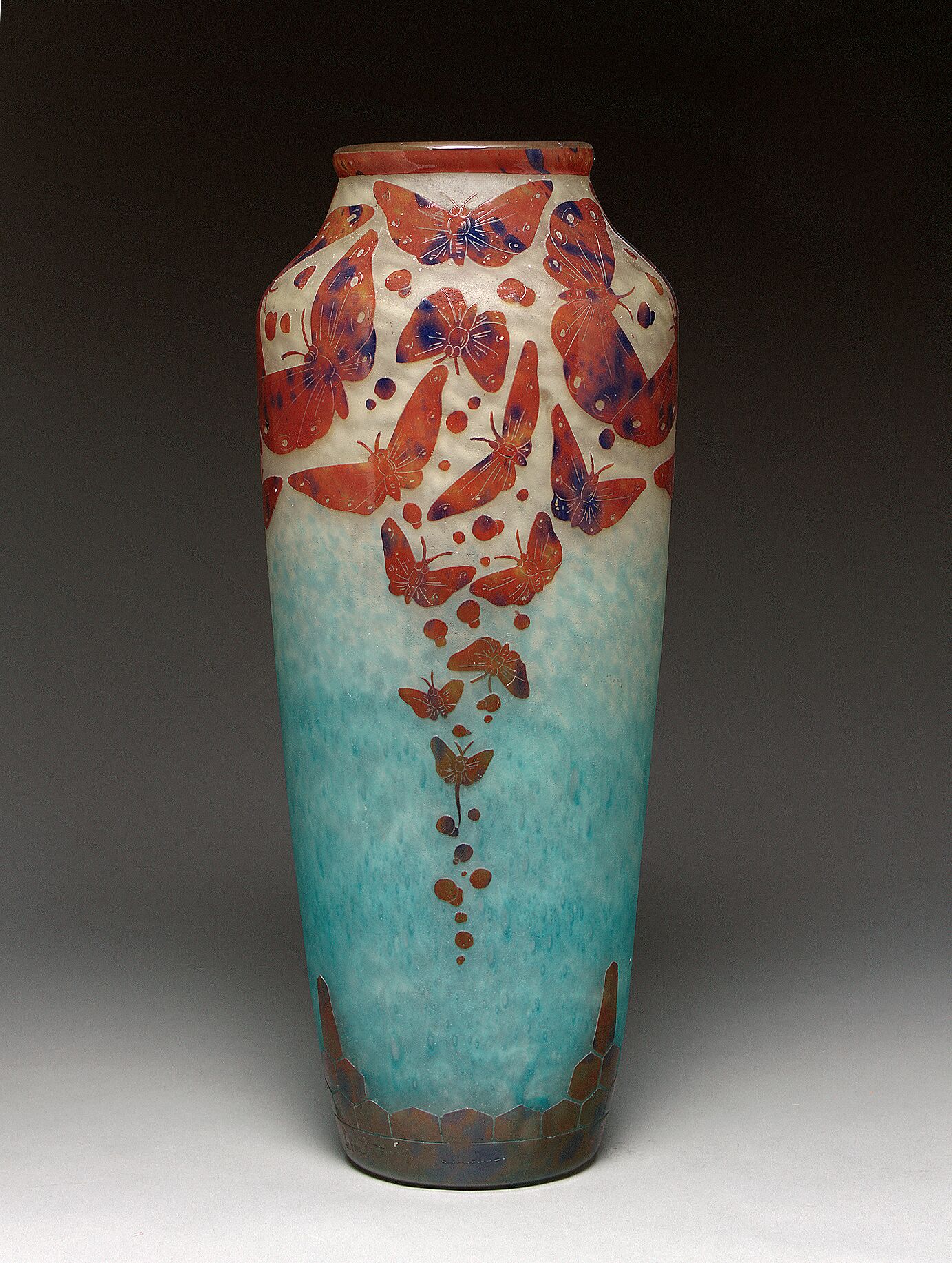 A Le Verre Francais overlaid and acid etched glass vase