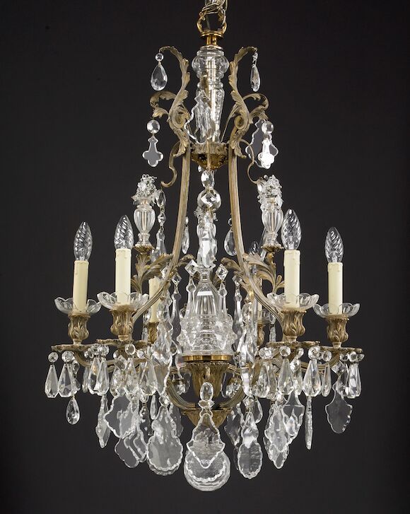 Bonhams : A Swedish Rococo style gilt bronze and glass six light ...
