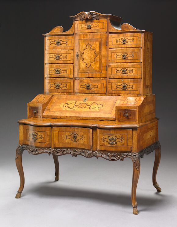 Bonhams : A good Austrian Rococo inlaid walnut secretary 18th century