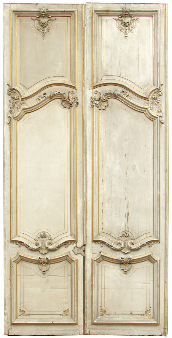 Bonhams : Two pairs of Louis XV style painted and parcel gilt doors
