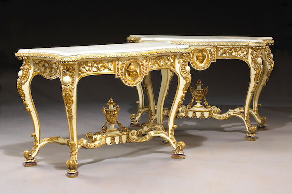 Bonhams : A pair of Louis XV style parcel gilt and paint decorated ...