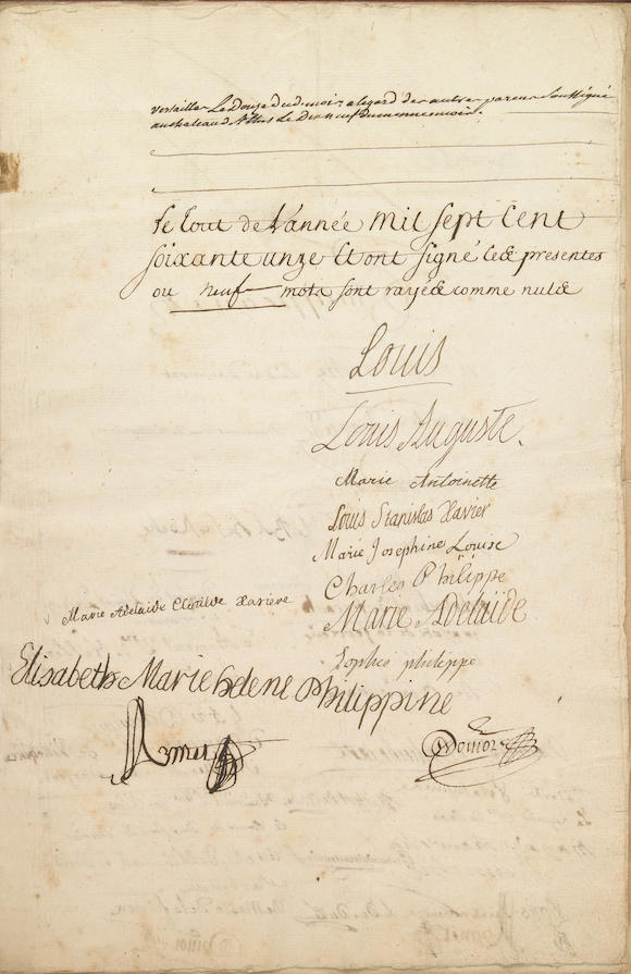 Bonhams : LOUIS XV, LOUIS XVI, AND MARIE ANTOINETTE. MARRIAGE CONTRACT ...