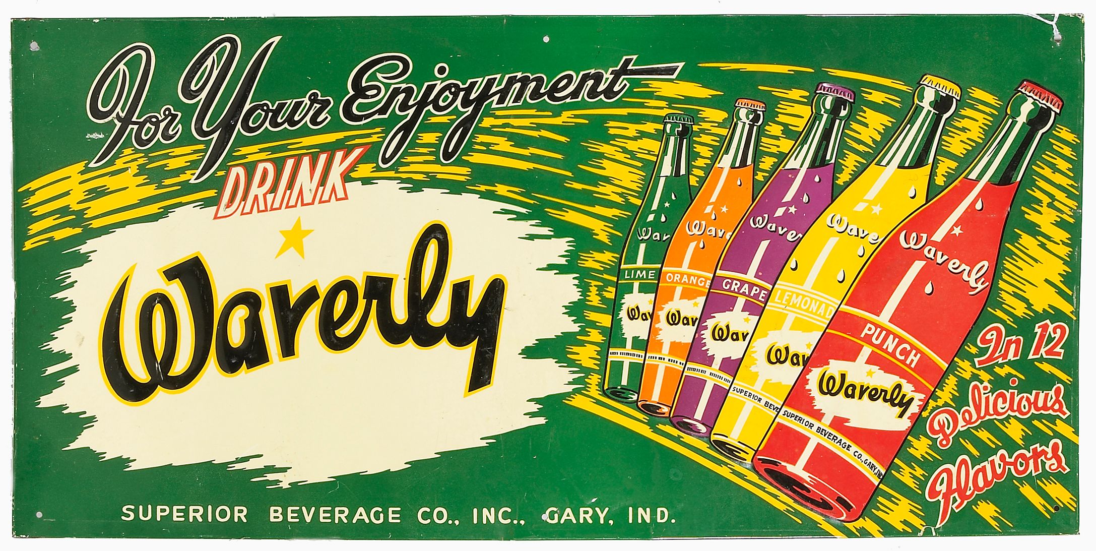 Bonhams Cars A Waverly Beverage metal sign 11½ x 23in