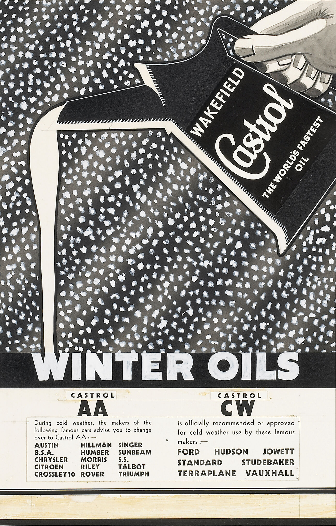 Bonhams Cars : W E Trevithick, five original Castrol advertising artworks,