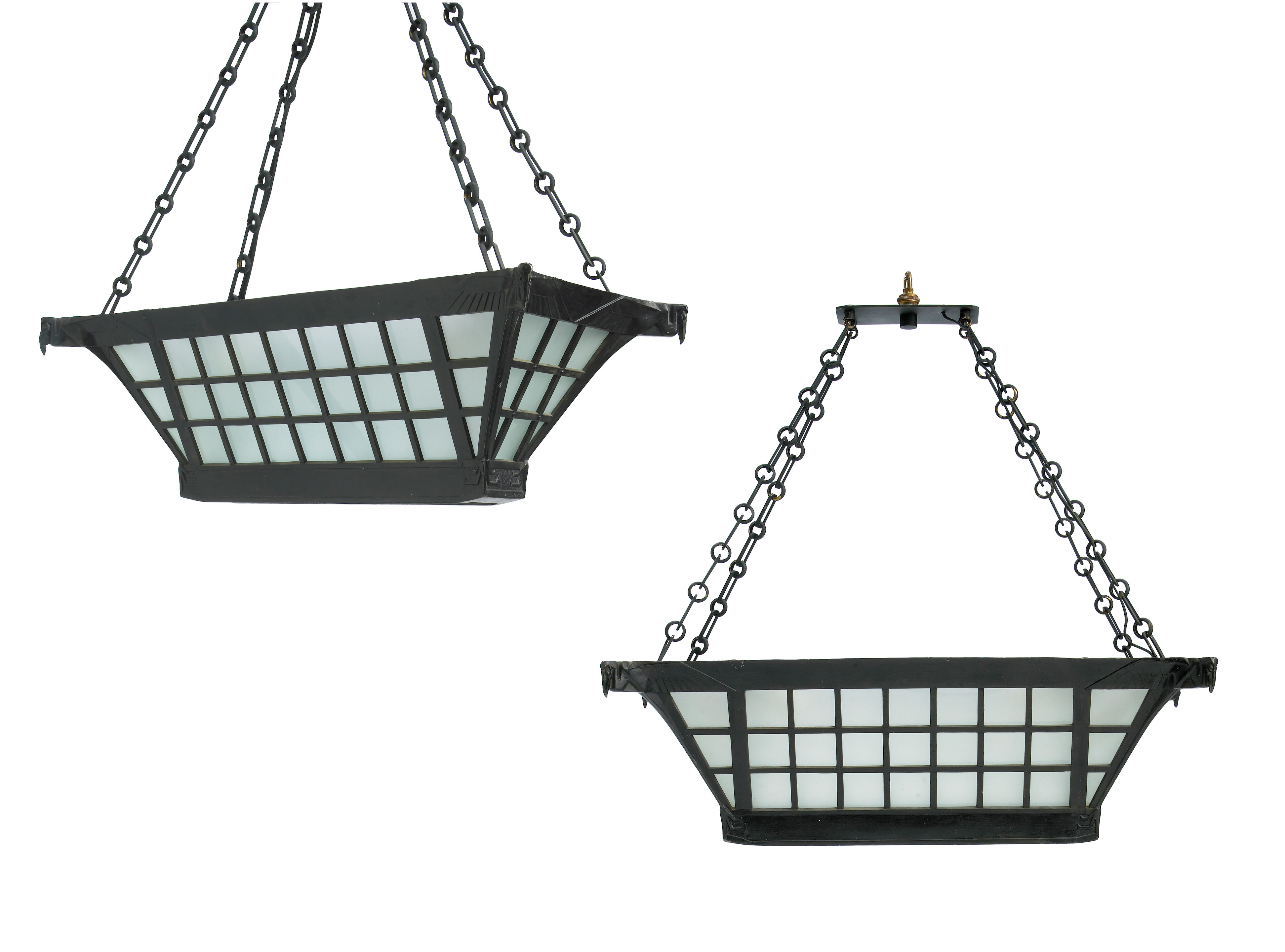 A pair of Max Le Verrier Art Deco black painted metal and froste