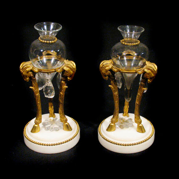 Bonhams : A pair of Louis XVI style gilt bronze and marble urns