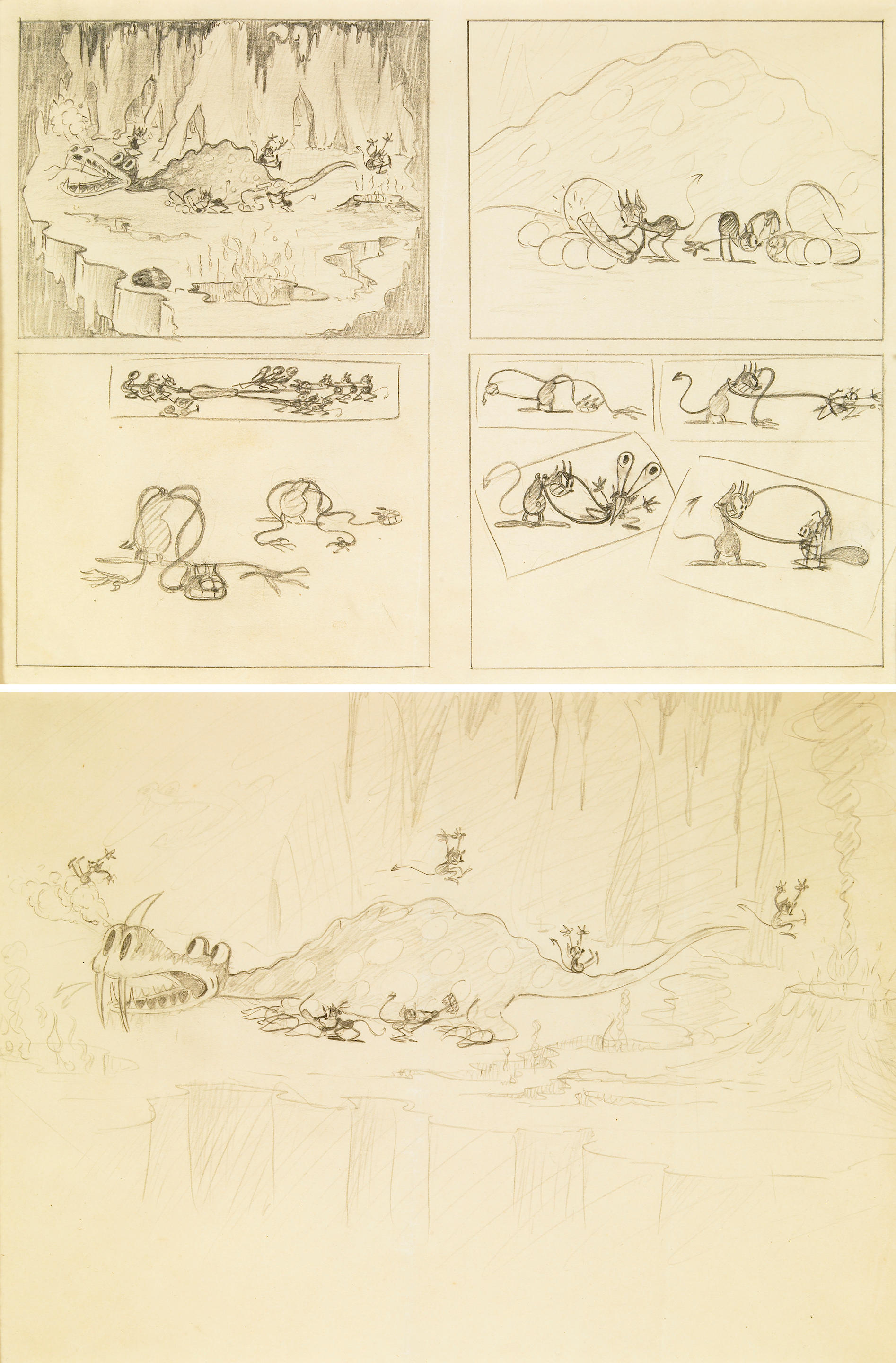 Nine early Walt Disney storyboard drawings from “Hell’s Bells ...