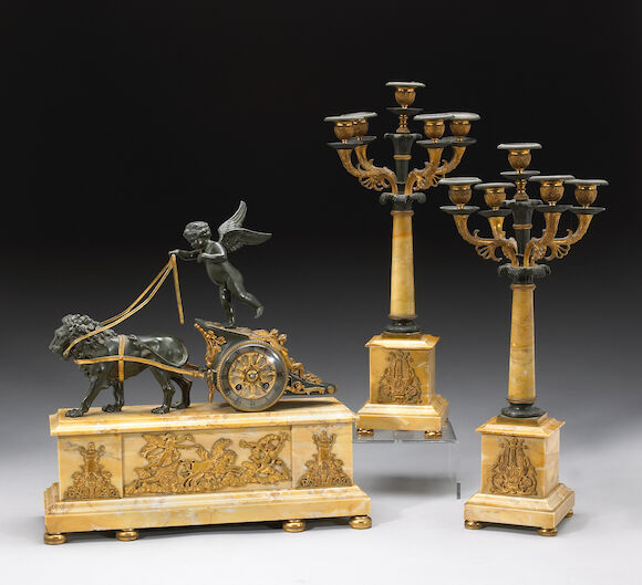 Bonhams : An Empire style patinated and gilt bronze mounted Siena ...