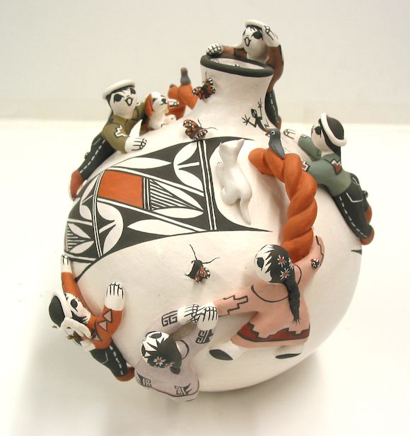 Bonhams : An Acoma polychrome storyteller canteen, Marilyn Ray