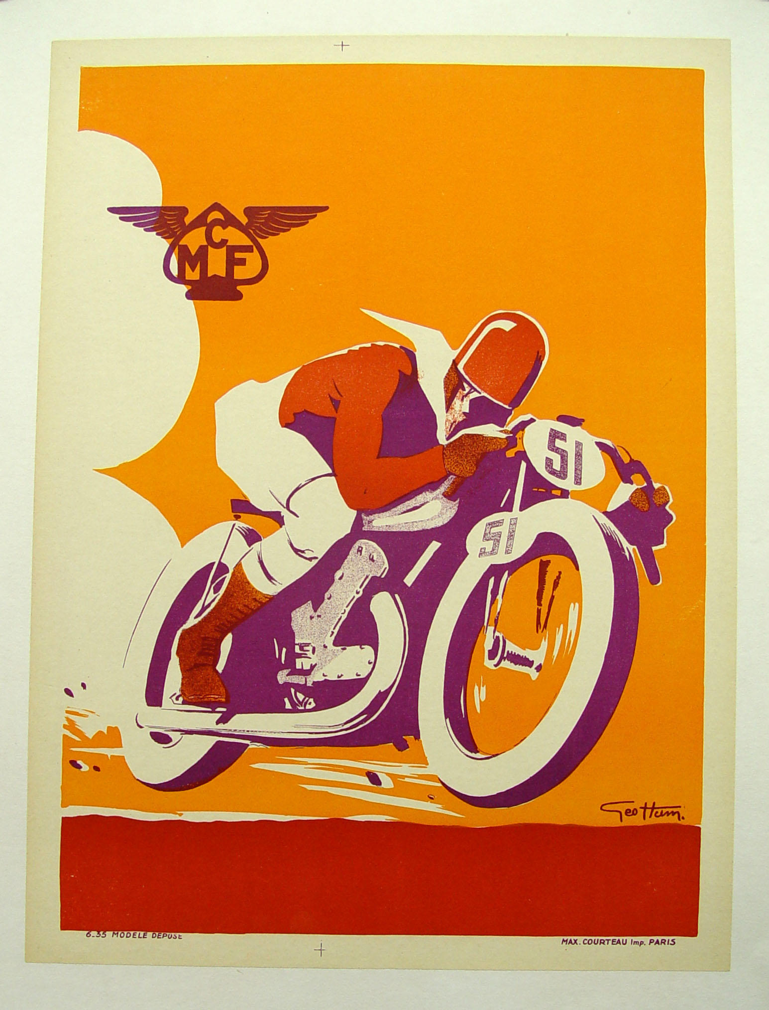 Affiche ancienne originale Moto-Cross BSA Geo HAM