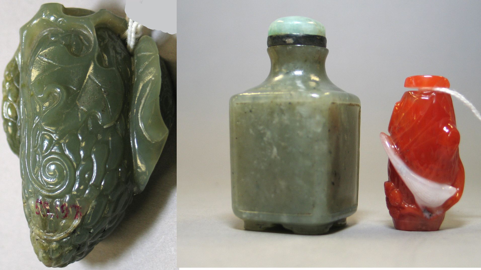 Three hardstone snuff bottles