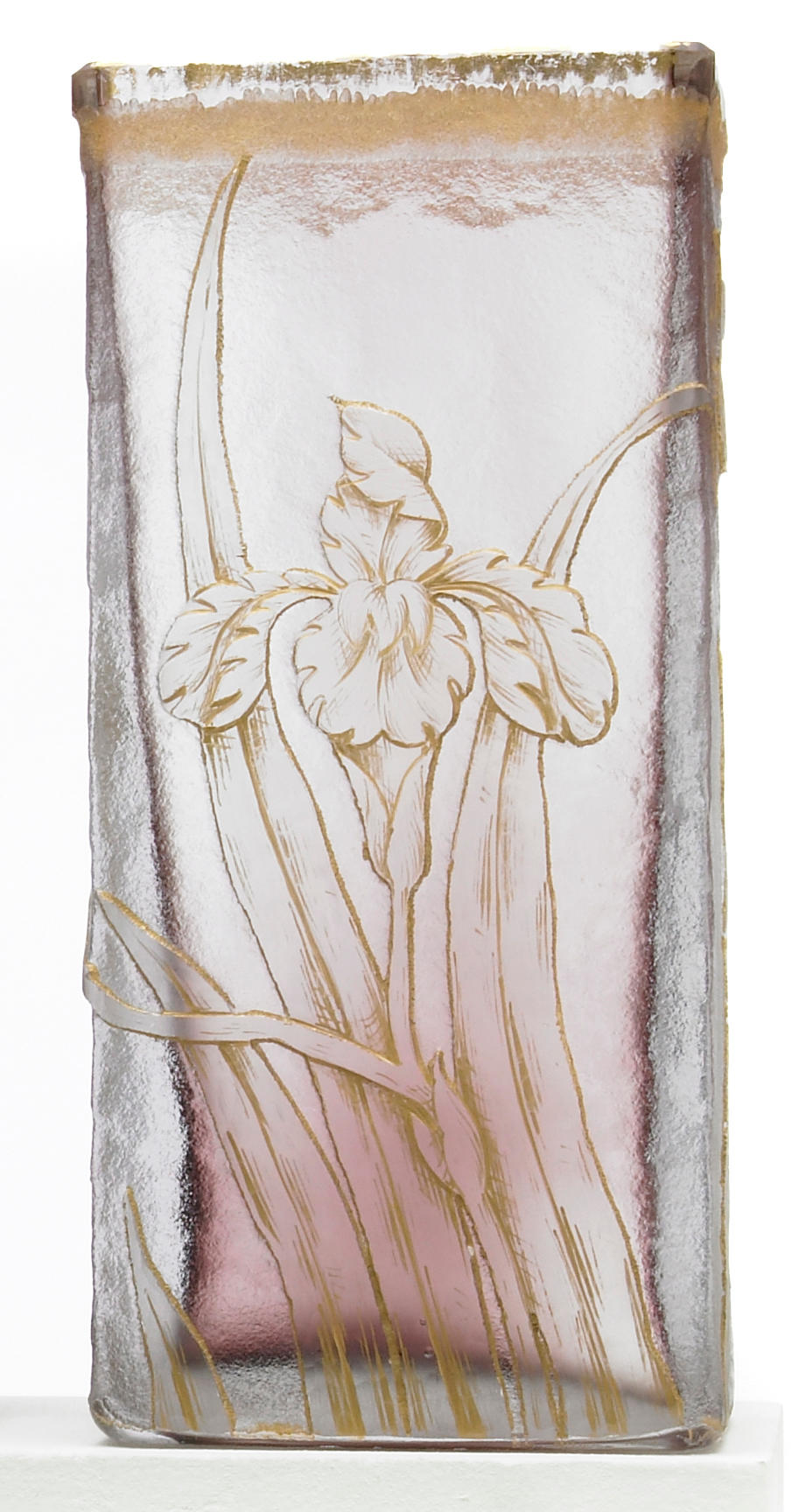 A Daum Nancy gilt decorated amethyst cameo glass iris vase
