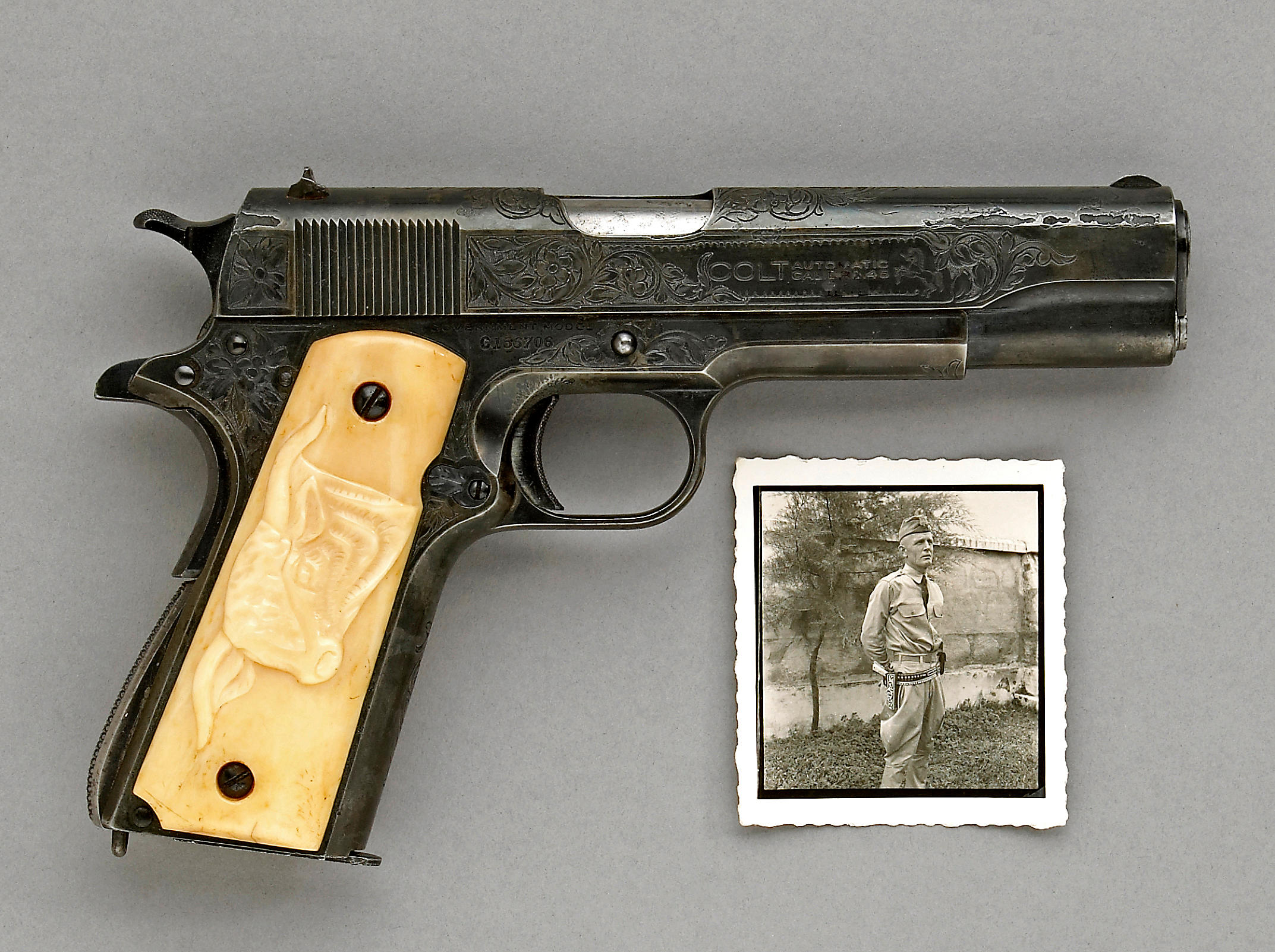 A Rare Factory Engraved Colt Model 1911 Semi Automatic Pistol Owned By Lt Col John Tiger Jack 1894