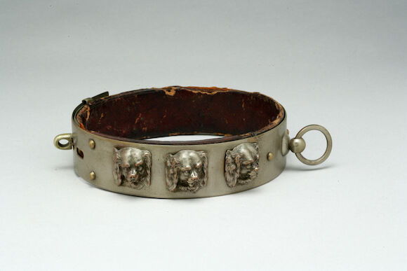 Bonhams : Victorian Silvered metal collar with Spaniel heads