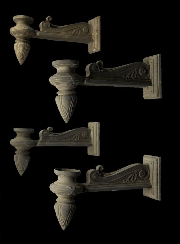 Bonhams : A set of four Baroque style patinated bronze wall lights