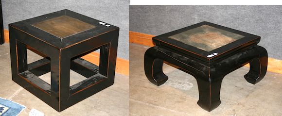 Bonhams : Two Chinese stone inset lacquered tables together with a ...