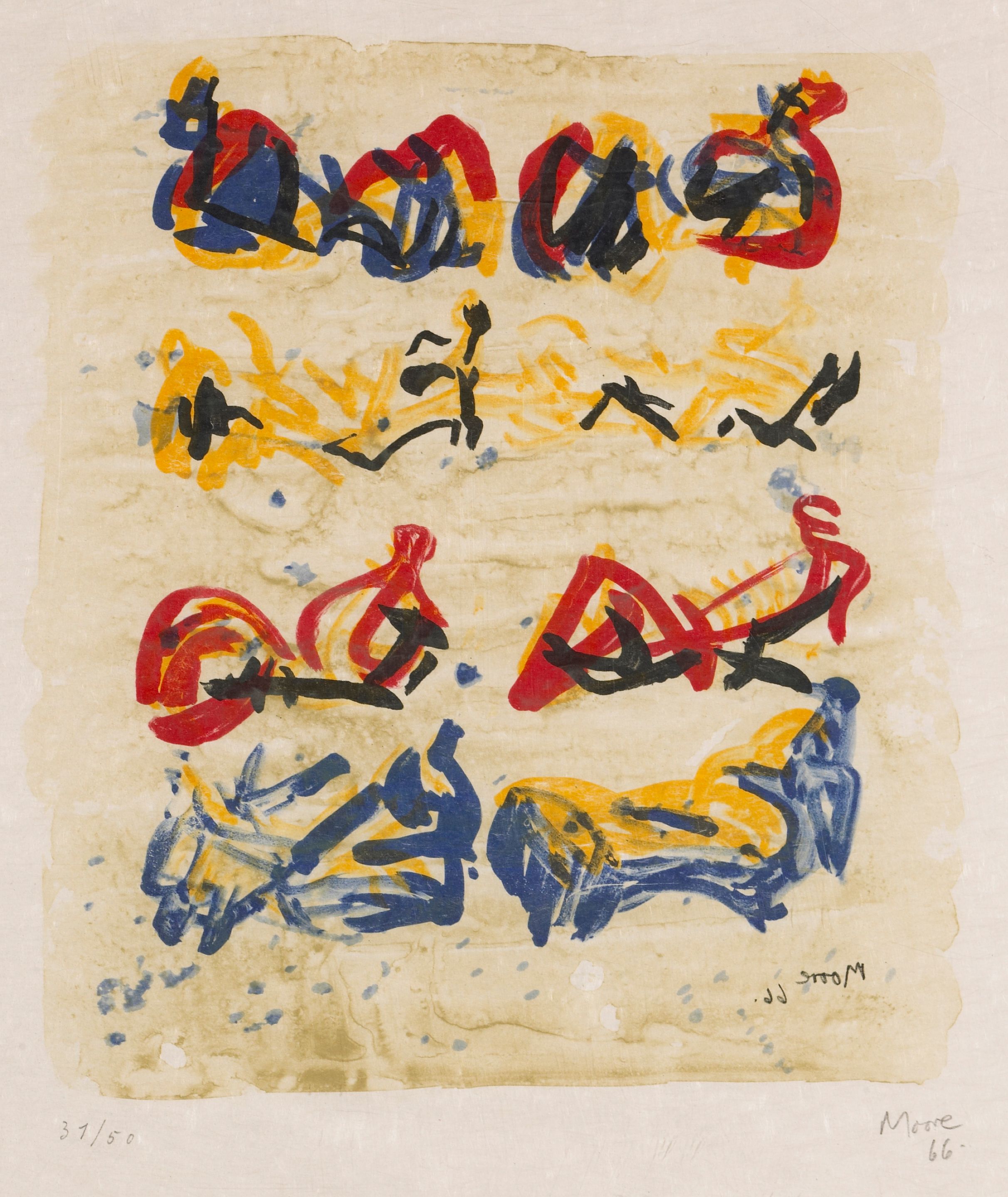 Eight Reclining Figures in Yellow, Red and Blue