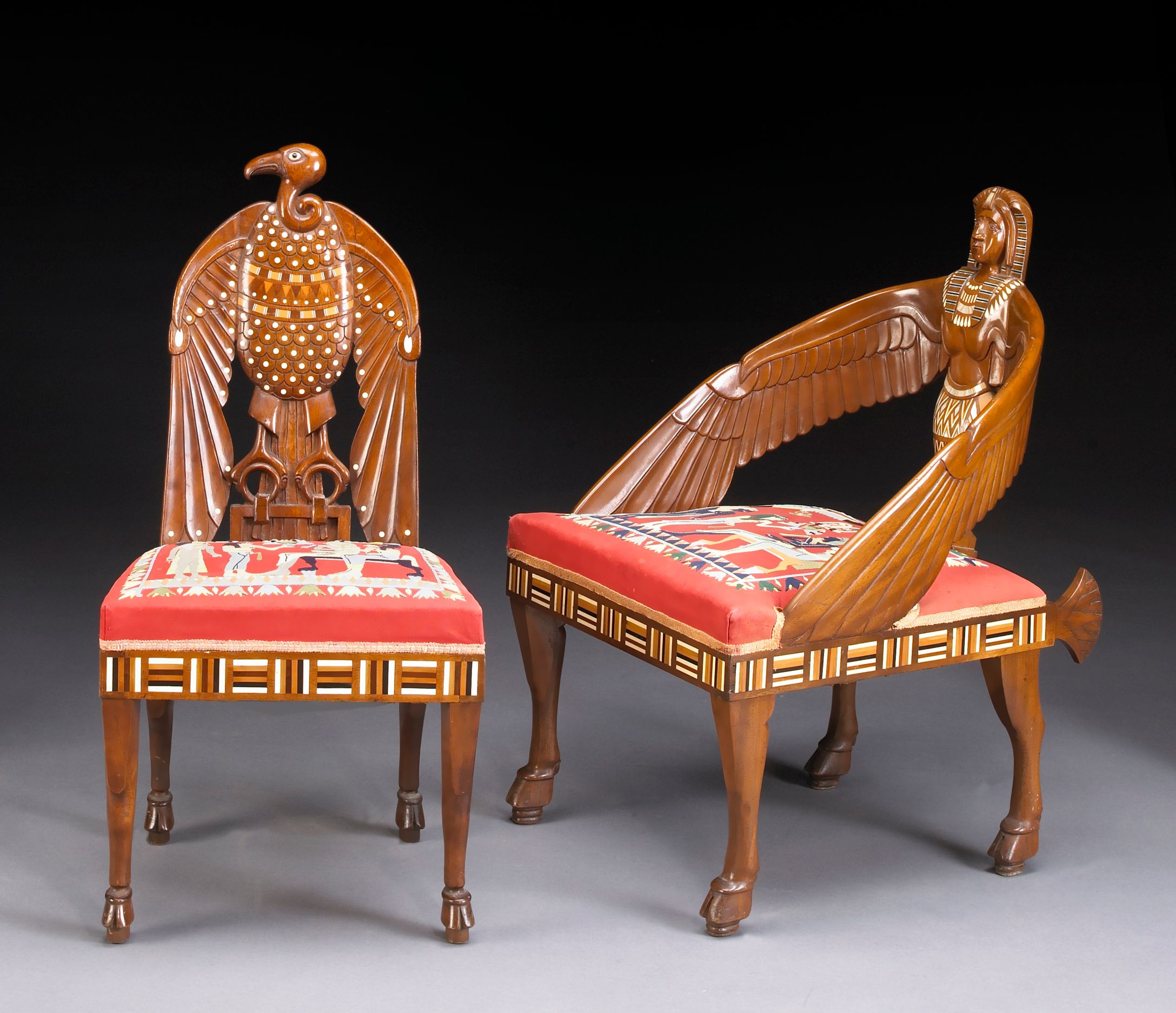 A set of six Egyptian Revival inlaid mahogany chairs auctions & price