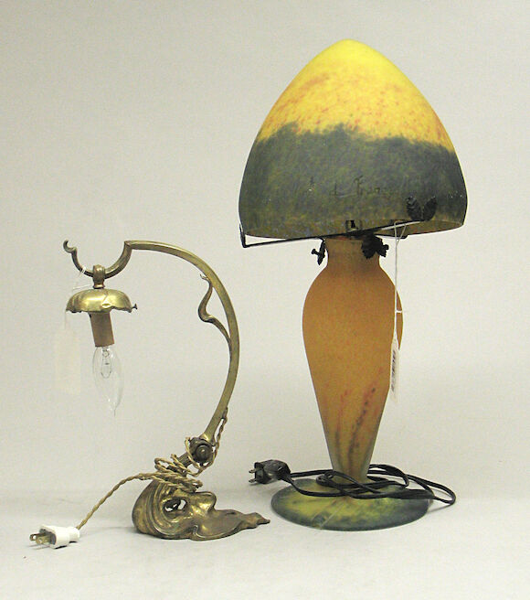 Bonhams : A French art glass lamp and an Art Nouveau gilt bronze lamp ...
