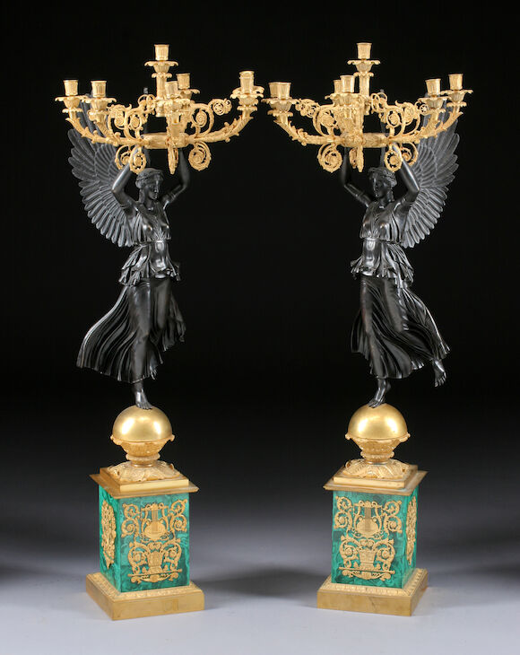 Bonhams : A pair of Empire style gilt and patinated bronze and ...